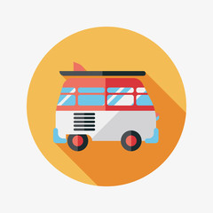 Transportation bus flat icon with long shadow