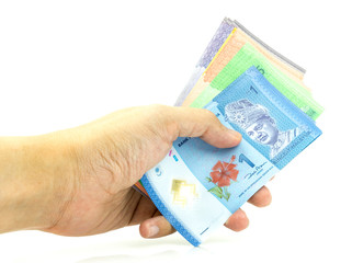 Hand Holding Malaysia Ringgit Currency Bank Notes