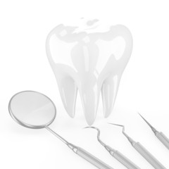 dentist tools and tooth