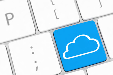 Cloud computing concept on computer keyboard with white keys.