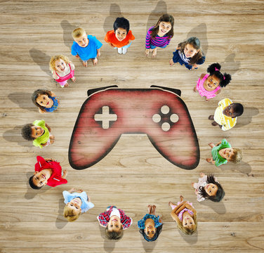 Group of Children With Game Controller