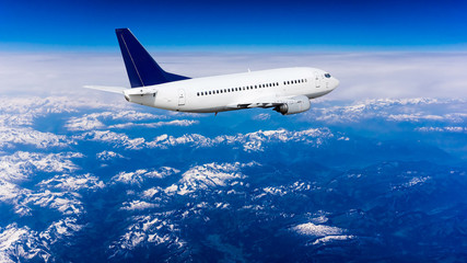 Obraz na płótnie Canvas Landscape of Mountain. Airplane in the sky