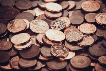 Coins background.   euro coins. cent coins. euro cents