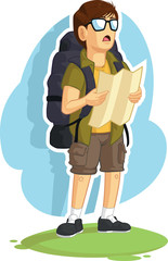 Backpacker Boy Reading Road Map