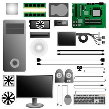 Computer Hardware Icons. PC set. vector