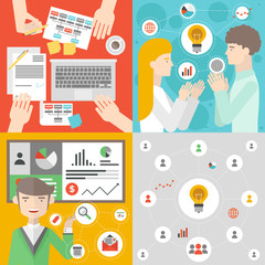 Business meeting and teamwork flat illustration