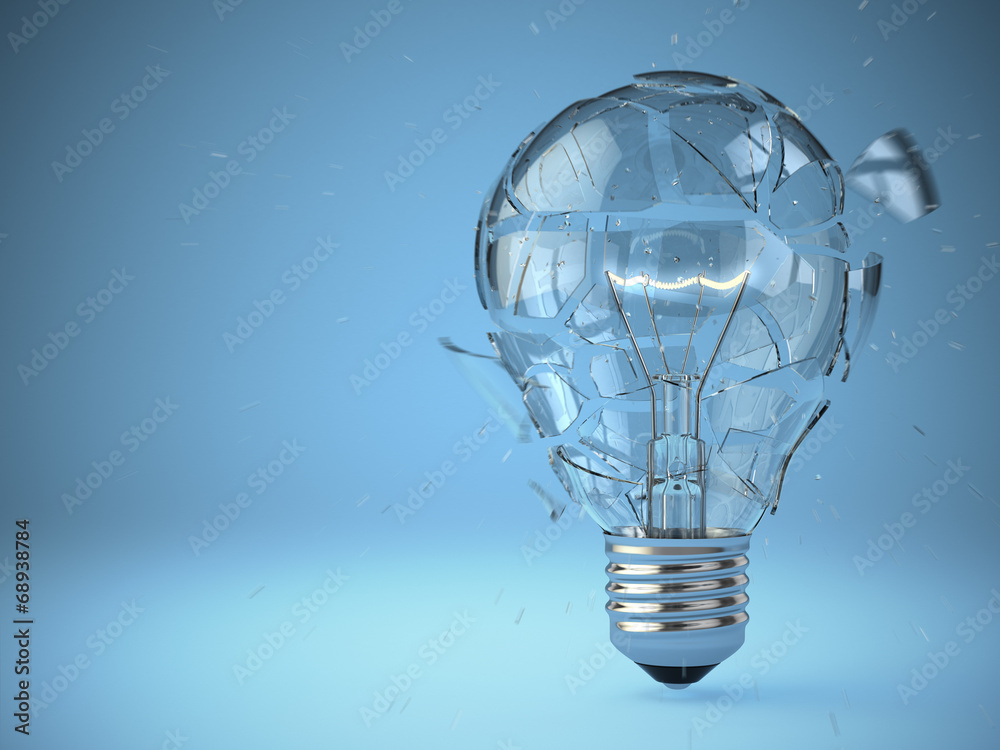 Poster Light bulb exploding. Concept of idea.
