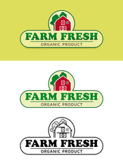 Farm Fresh Food Label with Red Barn Vector Illustration