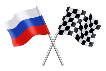 Obraz premium Flags: Russia and checkerboard