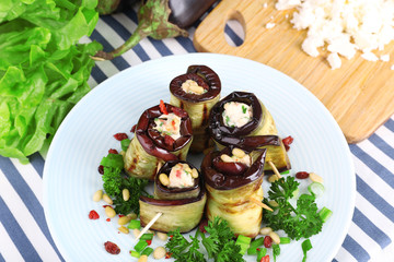 Fried aubergine with cottage cheese and parsley