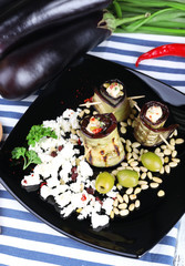 Fried aubergine with cottage cheese