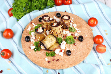 Fried aubergine with cottage cheese and parsley