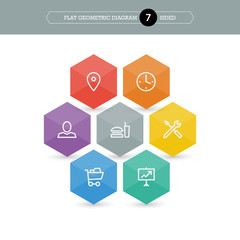 Flat vector geometric business diagram template with icons