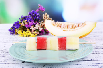 Pieces of melon and watermelon