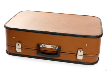 Vintage old travel suitcase, isolated on white