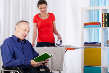 Horizontal view of senior and granddaughter