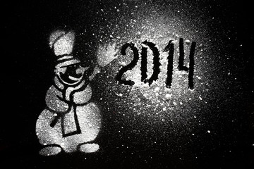 snowman, drawing black background