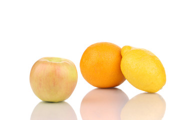 Fresh fruits on white.
