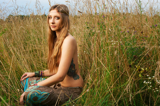 hippie lady in the fields