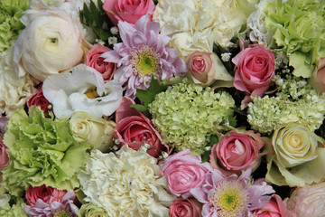 Pink, green and white bridal arrangement