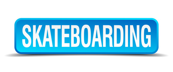 skateboarding blue 3d realistic square isolated button
