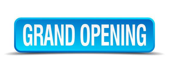 grand opening blue 3d realistic square isolated button