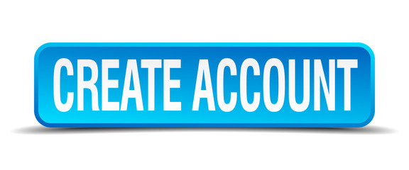 create account blue 3d realistic square isolated button