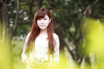 Fototapeta premium Outdoor summer portrait of young pretty cute girl