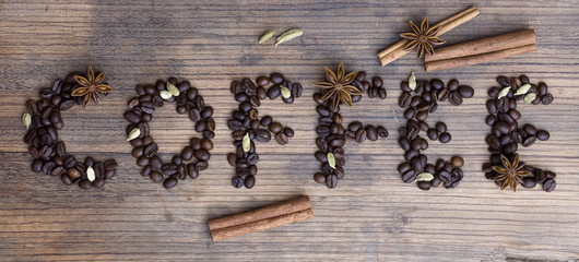 wooden board with word Coffee