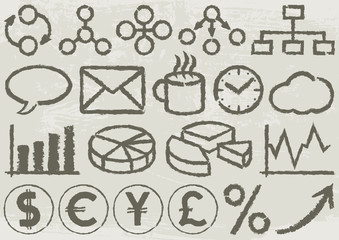 Business Icons. A set of 20 business symbols drawn by hand