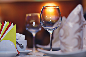serving plates cups napkins on the table restaurant