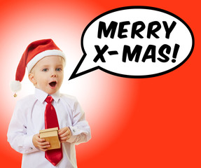 Kind ruft Merry Christmas zu Weihnachten