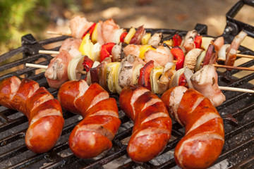 Grilling sausages.