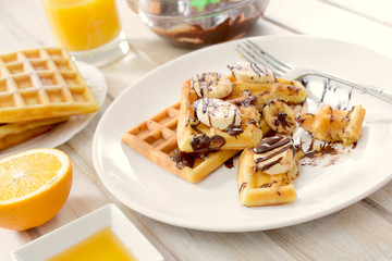 Sweet Belgian waffles in plate
