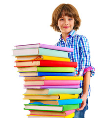 Child with stack of books.