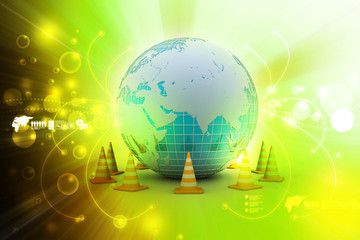 Globe and traffic cone