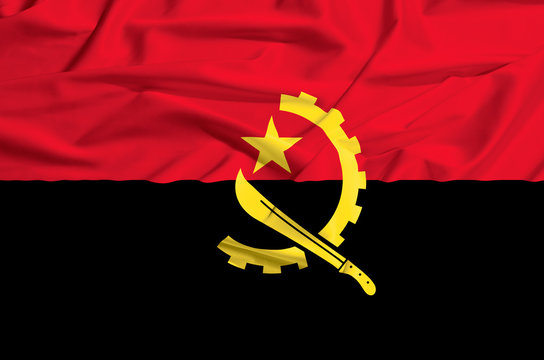 Angola flag on a silk drape waving