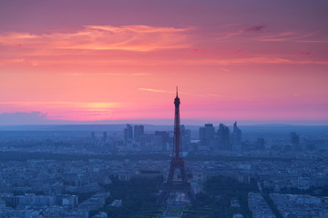 Fototapeta na wymiar Paris view from above from Montparnasse Tower at sunset