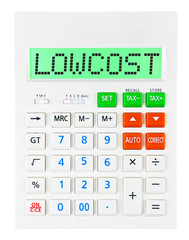 Calculator with LOWCOST on display isolated on white background