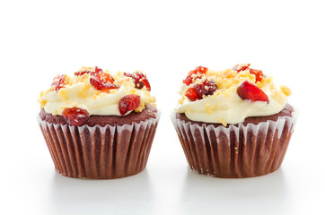Red cupcake velvet isolated white background