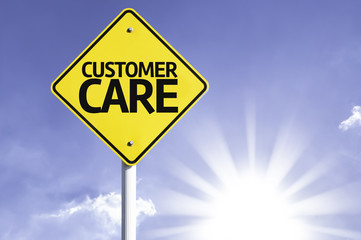 Customer Care road sign with sun background