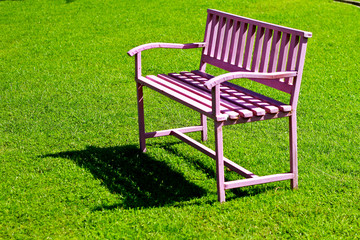The pink steel bench  On green grass