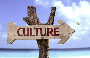 Culture sign with a beach on background