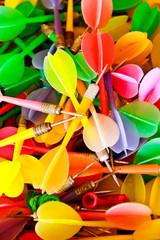 close up of colorful plastic darts