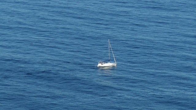 Sailing Boat at Ocean, top view shooting closeup