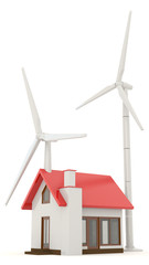 3D wind turbine providing clean energy for a little house