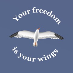 White seagull soaring in blue sky vector