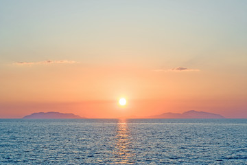 Romantic sunset over eolian islands Sicily Italy