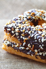 chocolate and almond croissant and doughnut