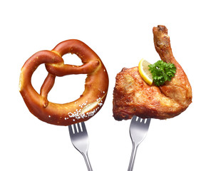 Brezel mit Hühnchenschenkel